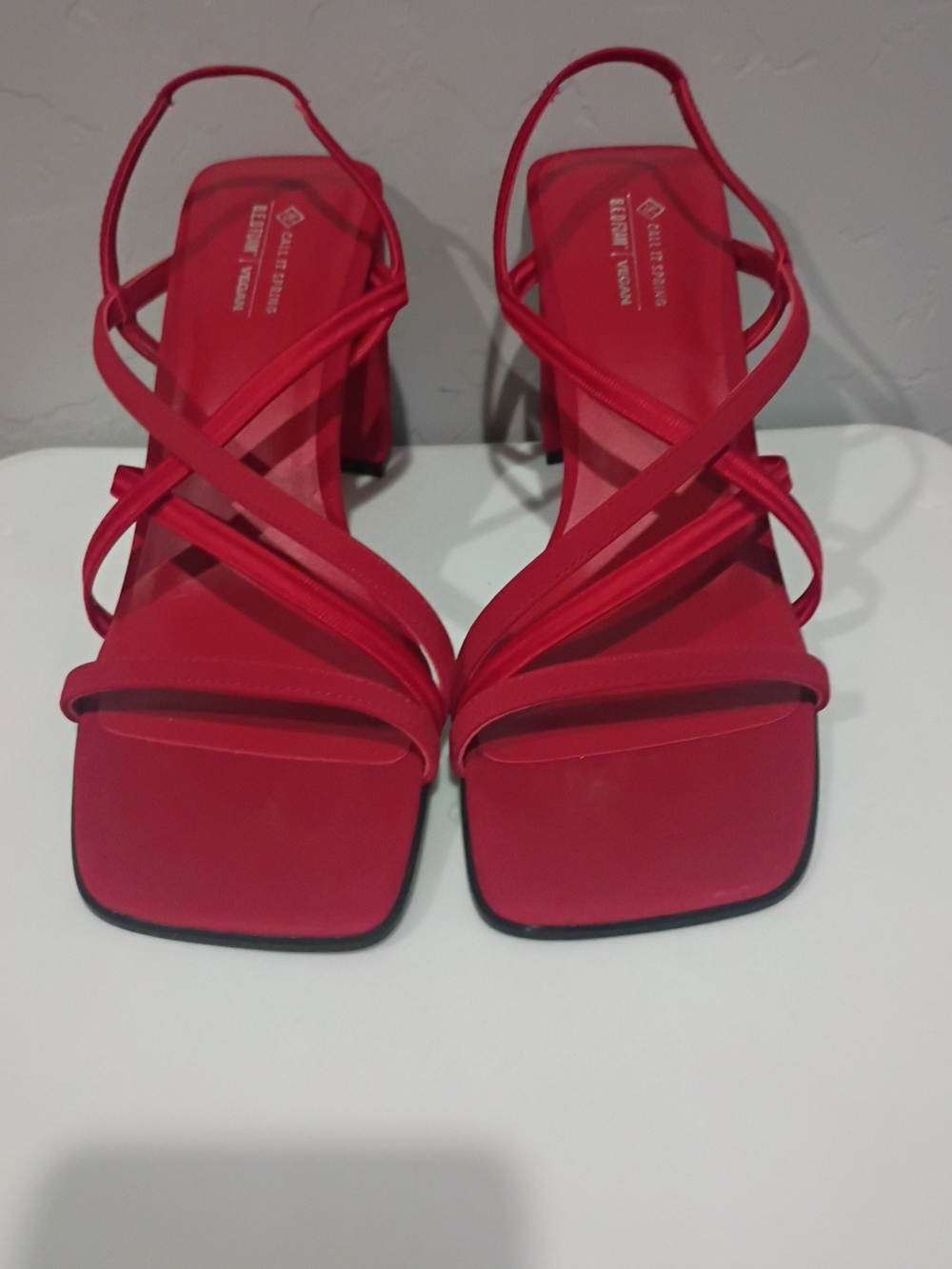 Call It Spring Red Strappy Block Heel Sandals